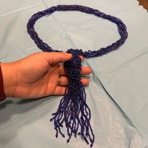 Hand made blue beaded long necklace